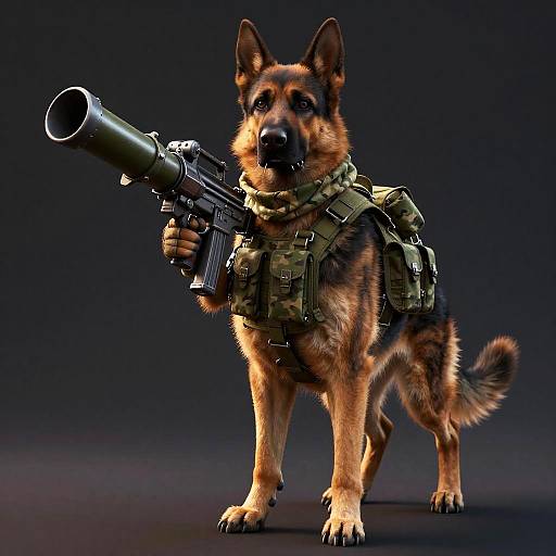 Hyper-Realistic Armed German Shepherd