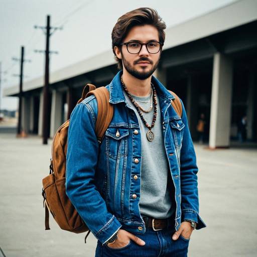 Stylish Hipster Boy in Denim Outfit