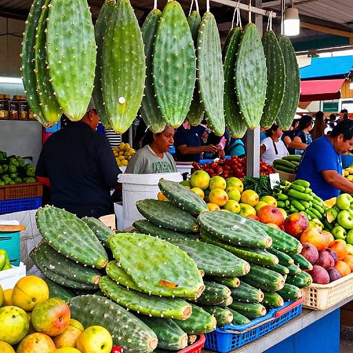 Vibrant Mexican Market with Nopales