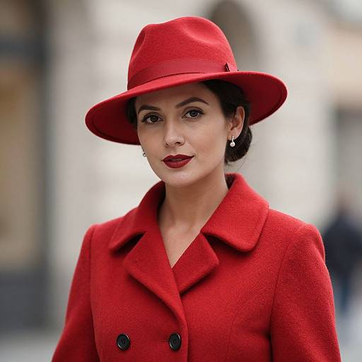 Elegant Woman in Red Retro Outfit
