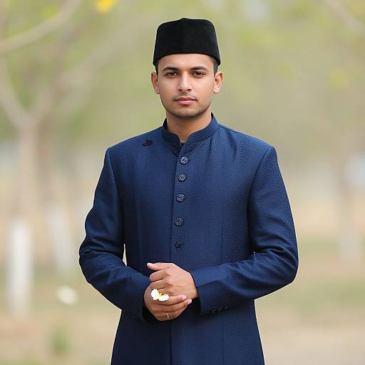 Navy Blue Wedding Sherwani Portrait