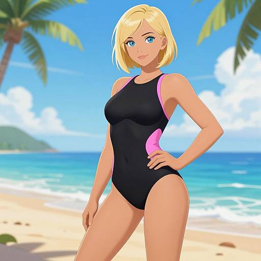 Confident Blonde Woman on Sunny Beach