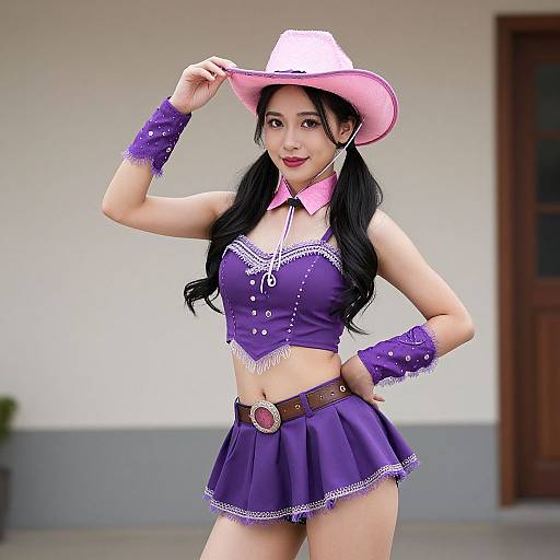 Purple Cowgirl Costume with Pink Hat