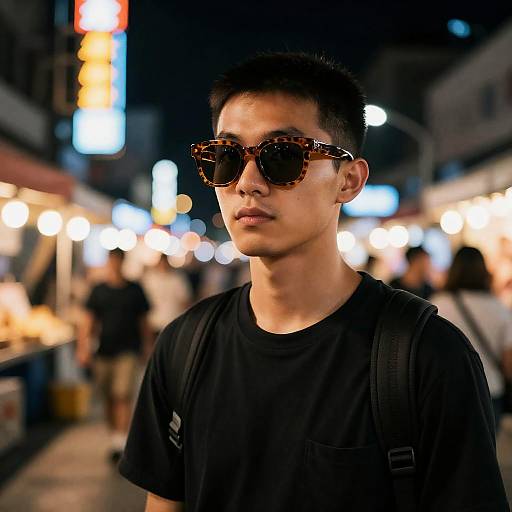 Skateboarder in Tortoiseshell Shades, Neon Market