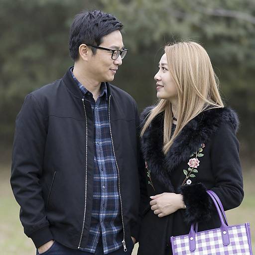 Smiling Couple in Blurred Forest