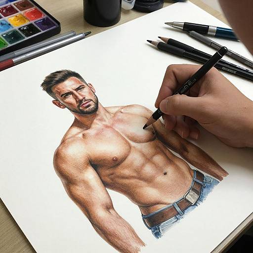 Realistic Portrait Drawing of Muscular Man