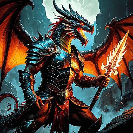 Epic Dragon Warrior in Fiery Armor