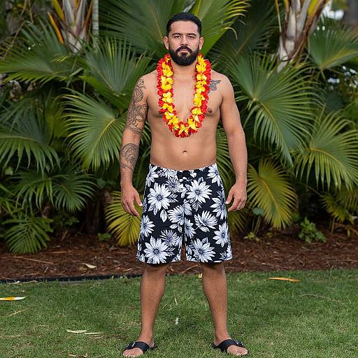 Bearded Man in Traditional Hawaiian Luau