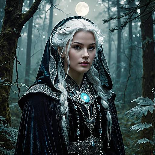 Moonlit Fae Warrior in Misty Forest