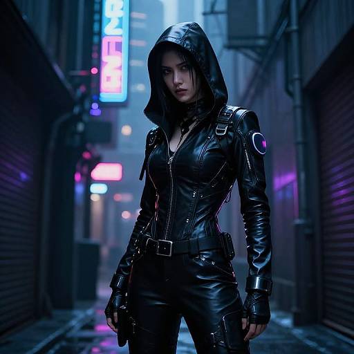 Cyberpunk Hooded Female Assassin