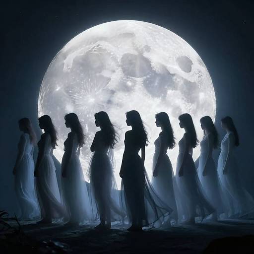 Ethereal Figures Beneath Luminous Moon