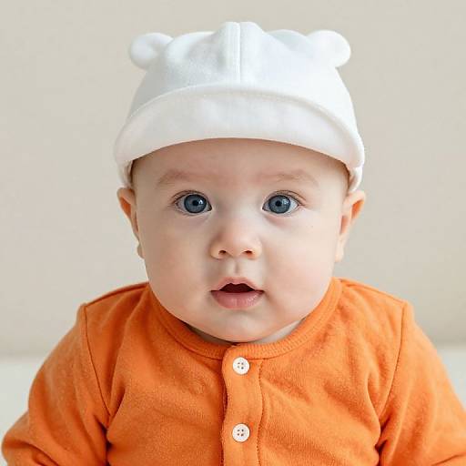 Blue-Eyed Baby in Orange Outfit