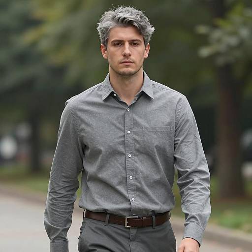 Photorealistic Young Man in Grey Outfit
