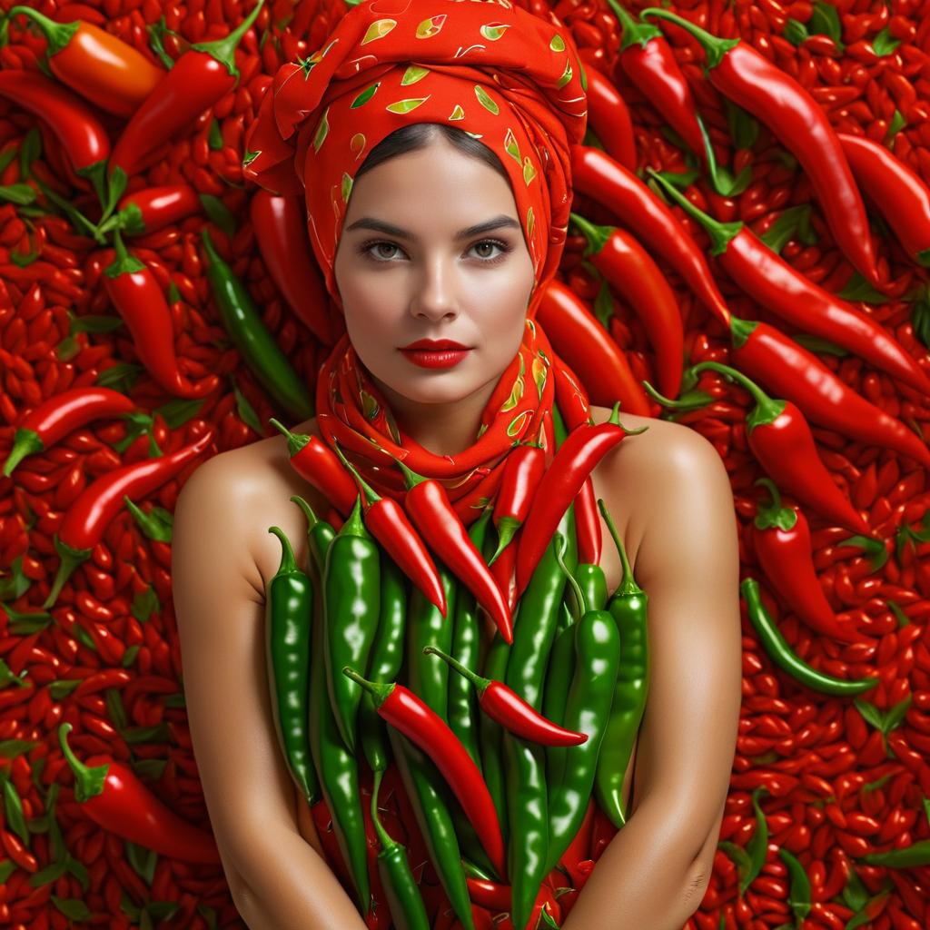 Elegant Portrait of a Woman Adorned in Food