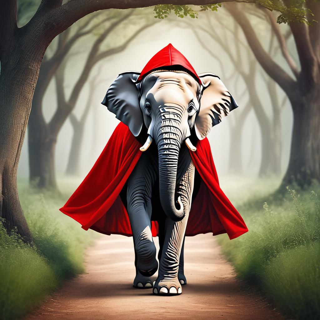 Whimsical Elephant in Red Riding Hood