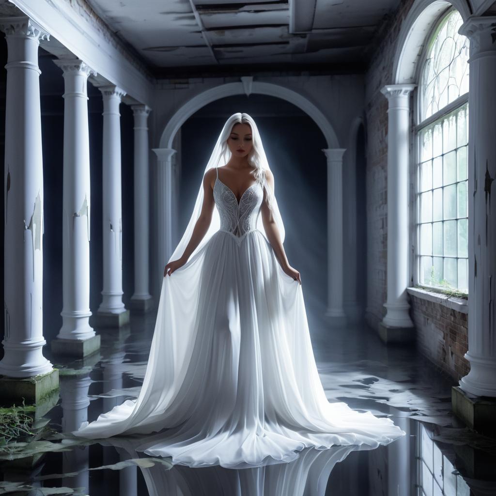 Haunting Beauty: Female Ghost in Mansion