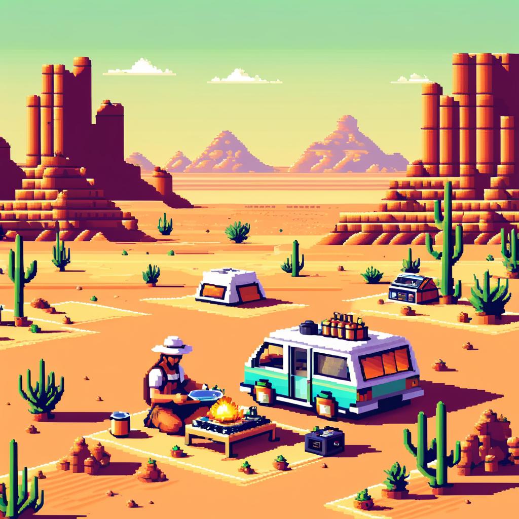 Charming 8-Bit Desert Adventure Scene