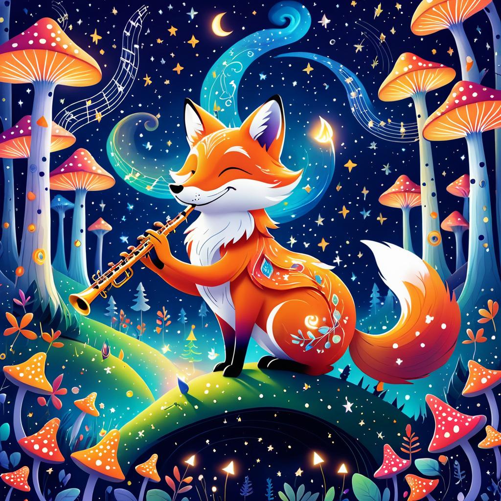 Whimsical Fox Playing Flute Under Stars