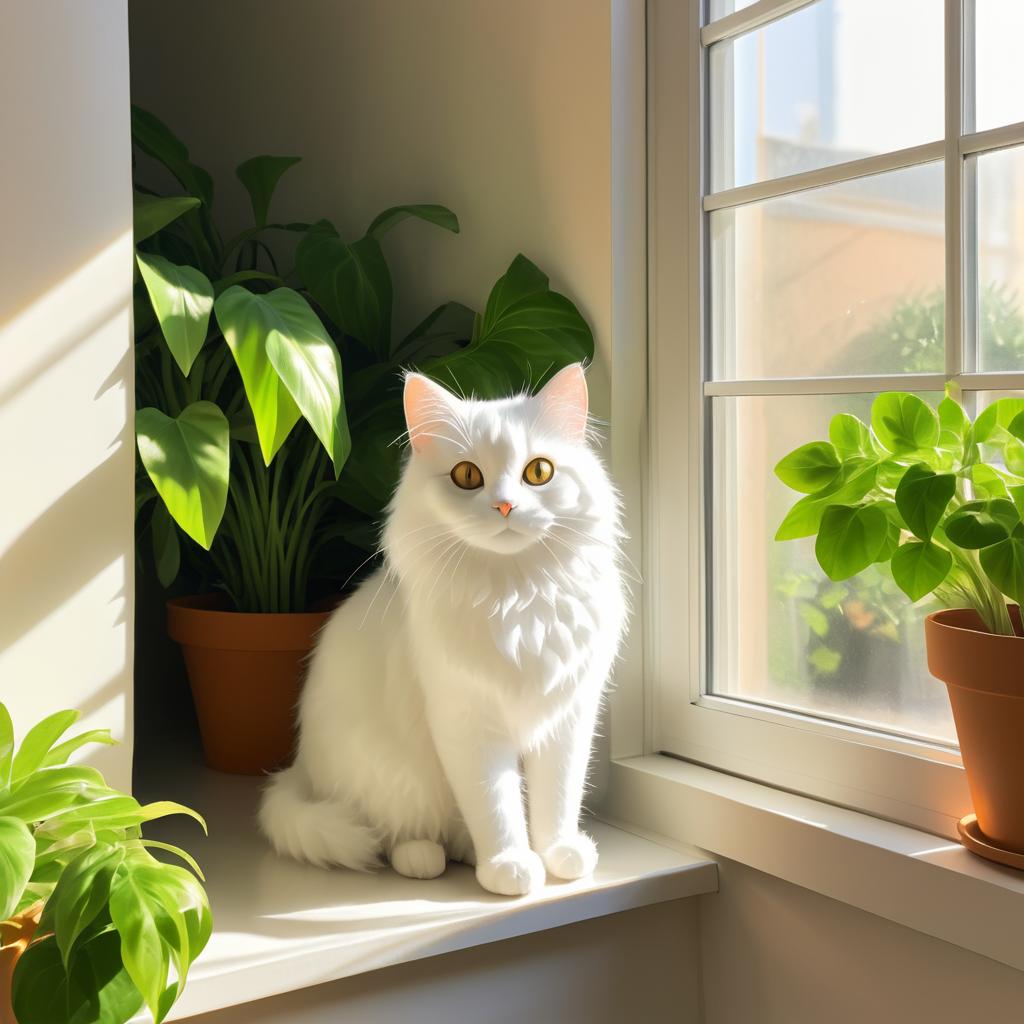 Curious Cat in a Sunlit Window Nook