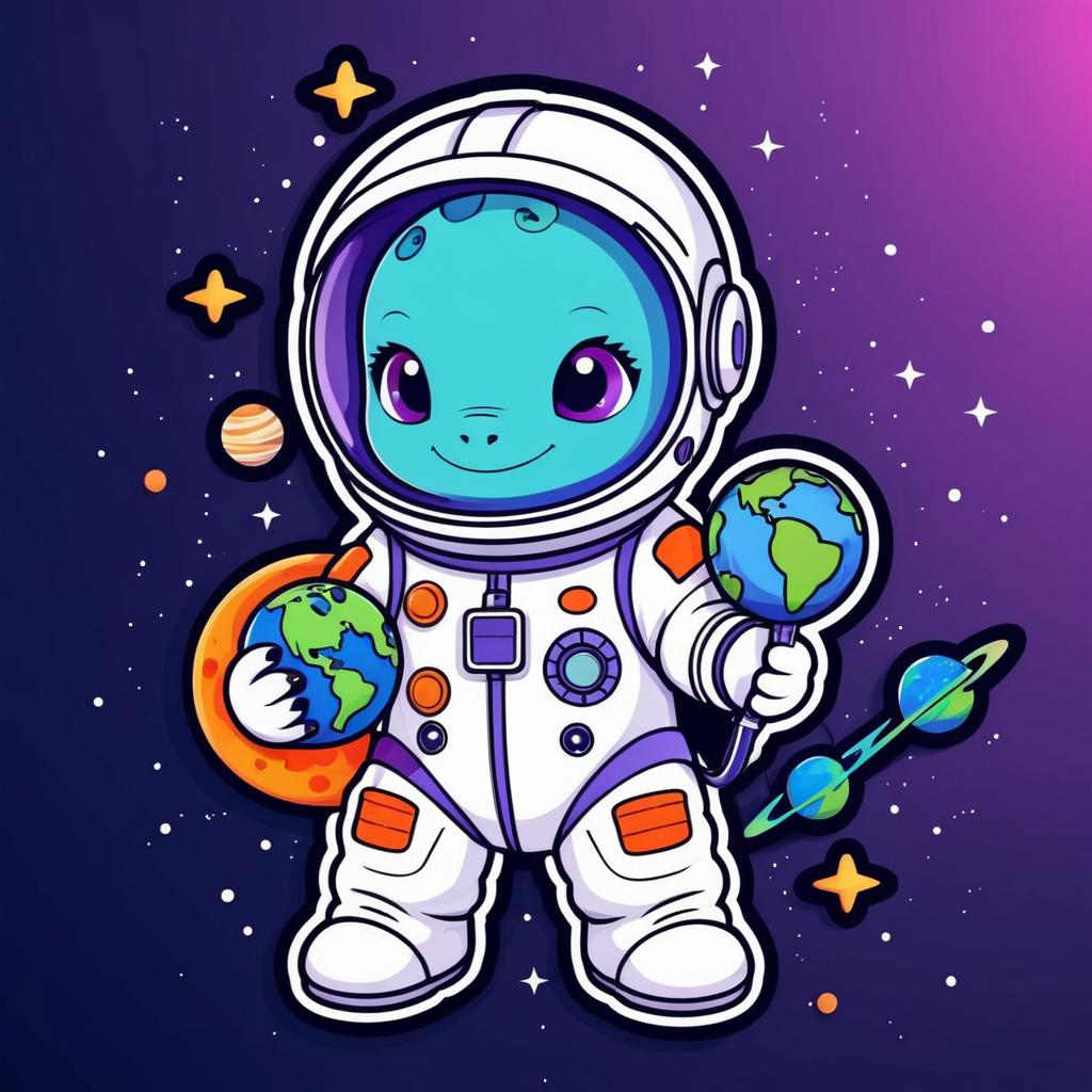 Kawaii Dinosaur in Space Suit Sticker