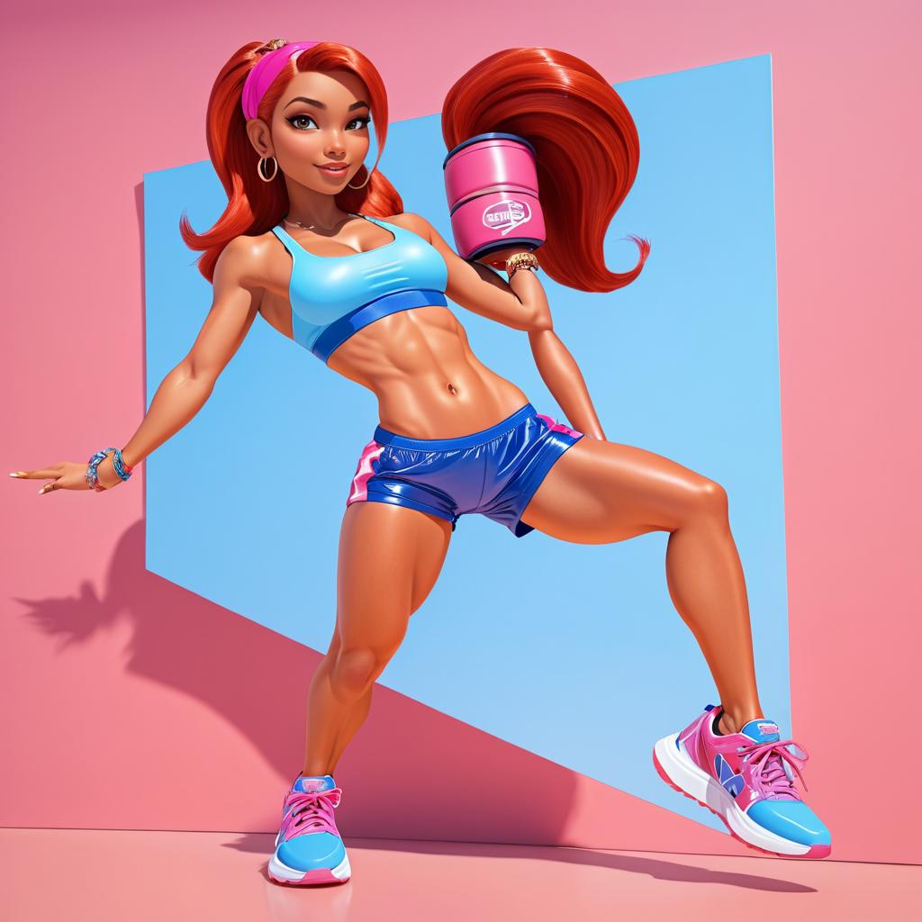 Vibrant Cartoon Character with Toned Abs