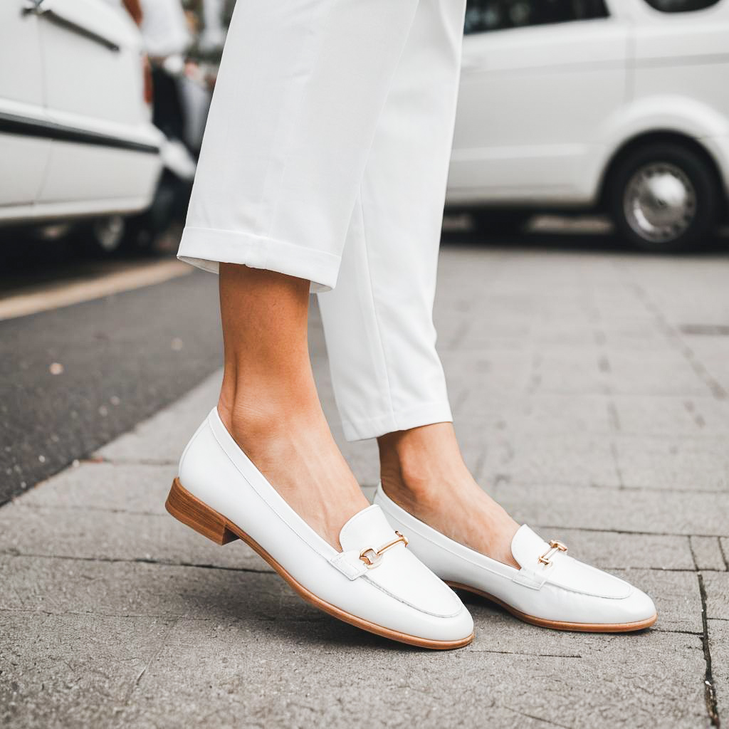 Chic Woman Wearing White Loafers