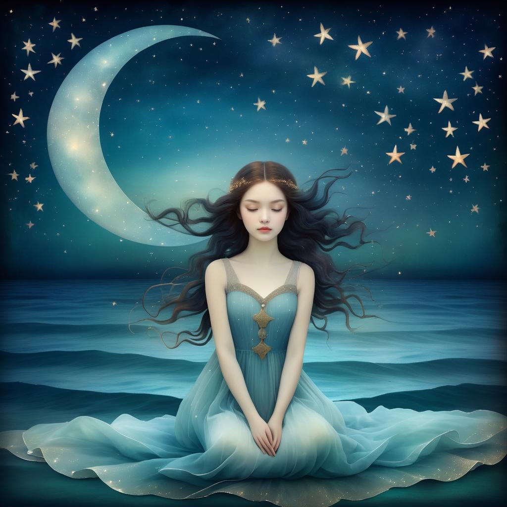 Serene Dreamlike Scene with Moonlit Sea