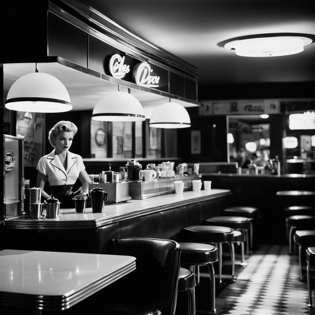 1958 Film Noir Diner Scene in B&W