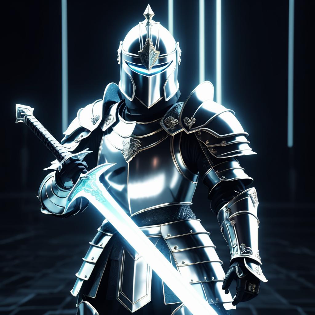 Retro Anime Knight with Glowing Sword