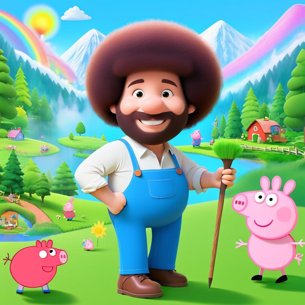 Bob Ross in Peppa Pig Animation Style