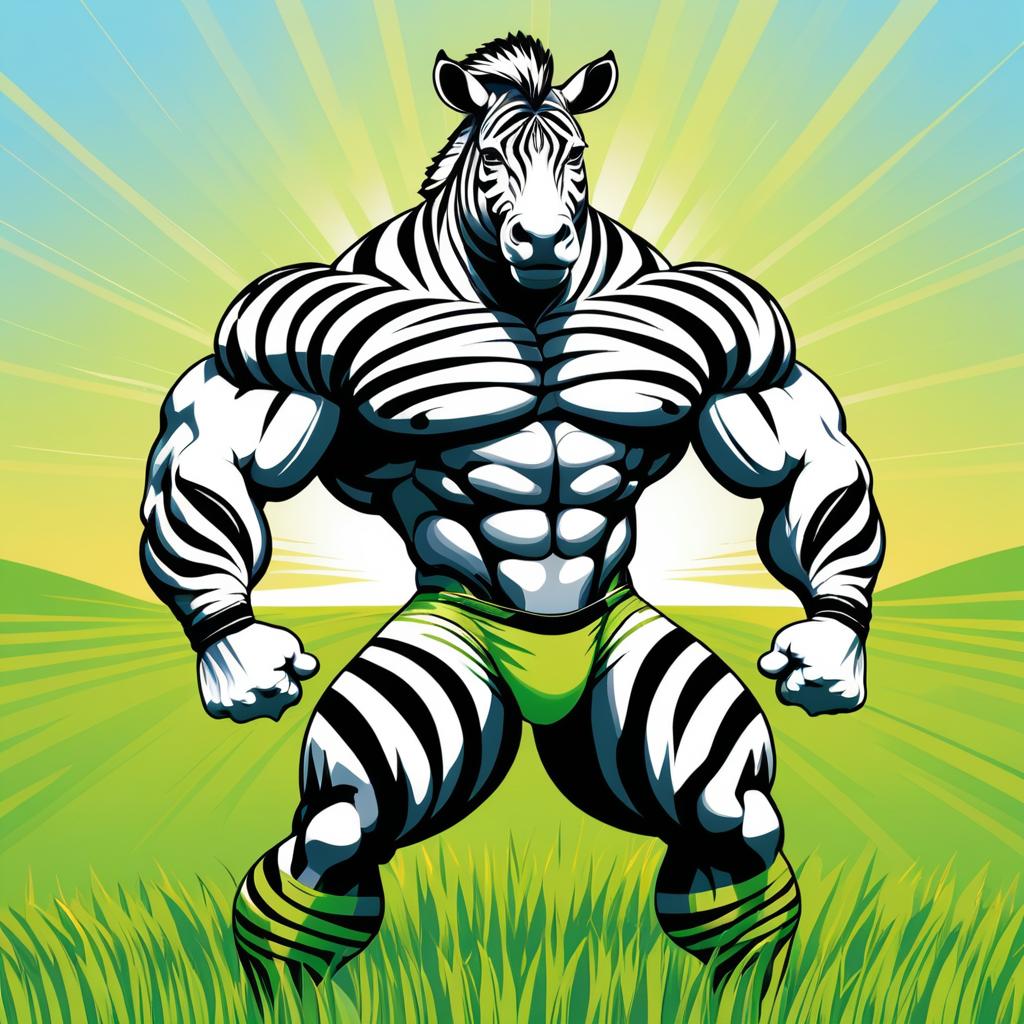 Buffed Zebra in Sunny Grassland Scene