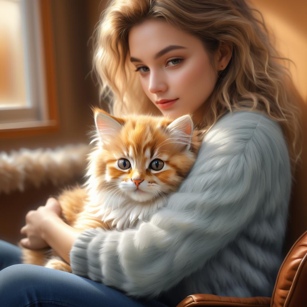 Fluffy Kitten on Owner's Lap