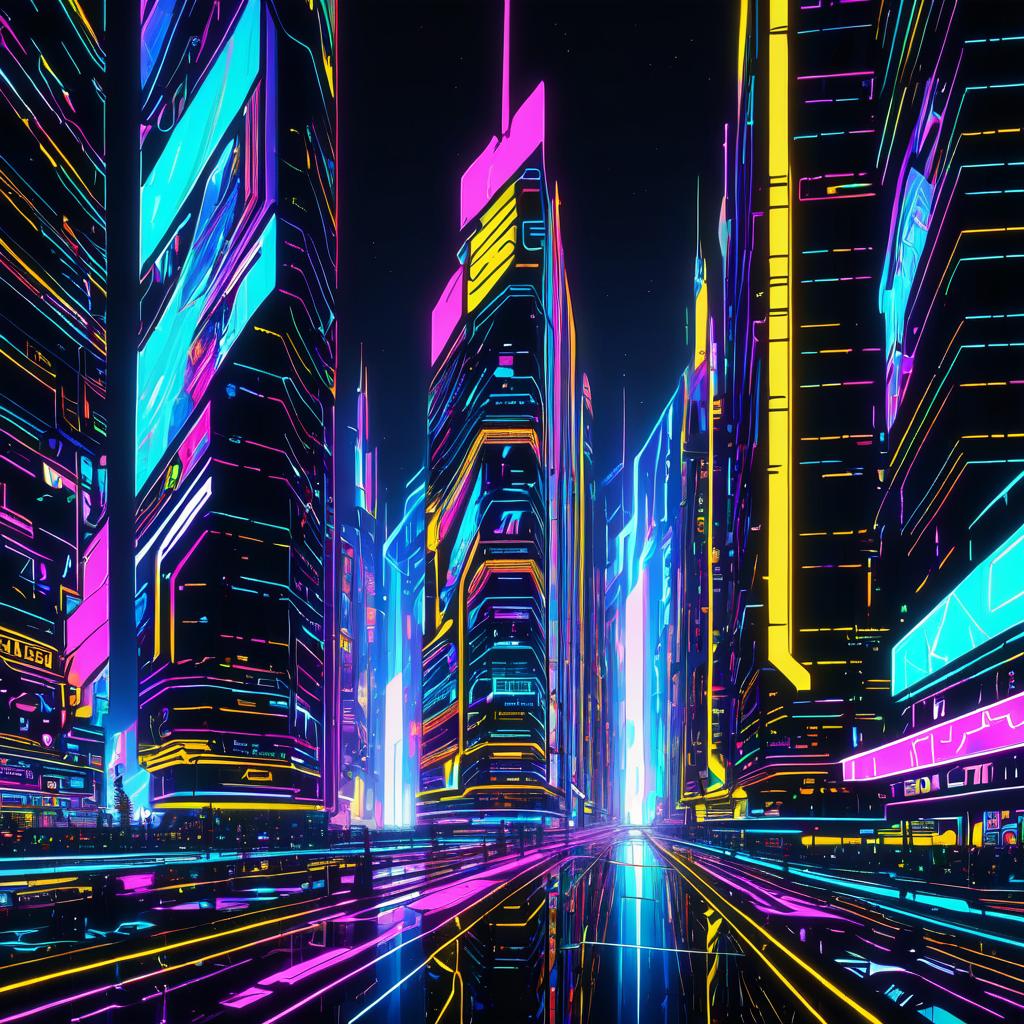 Vibrant Cyberpunk Cityscape at Night