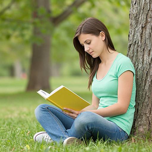 Girl Reading Book in Park