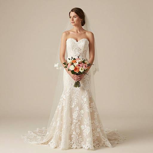 Elegant Bride in Lace Wedding Dress