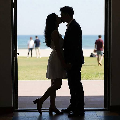 Romantic Silhouette in Vibrant Doorway