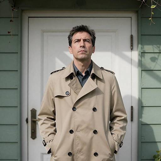 Serious Man in Trench Coat Portrait
