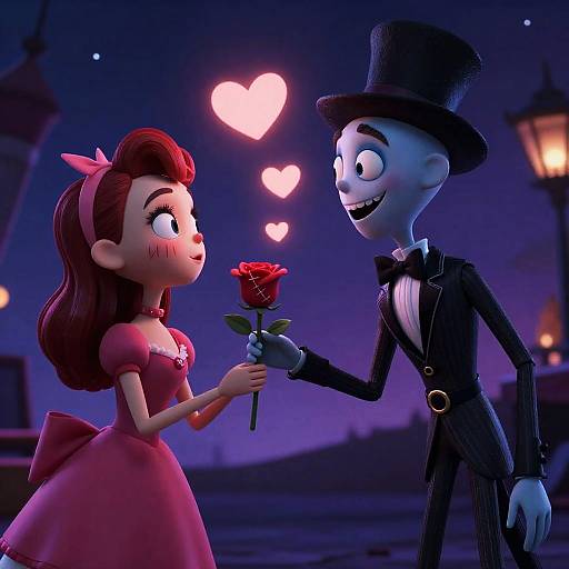 Animated Romantic Moment with Stitched Rose