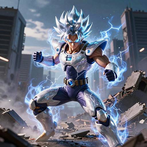 SSJ5 Anime Warrior in Futuristic Armor