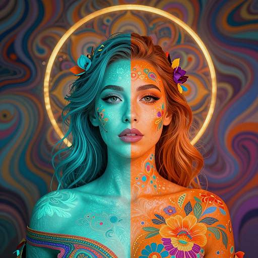 Vivid Split-Faced Floral Portrait