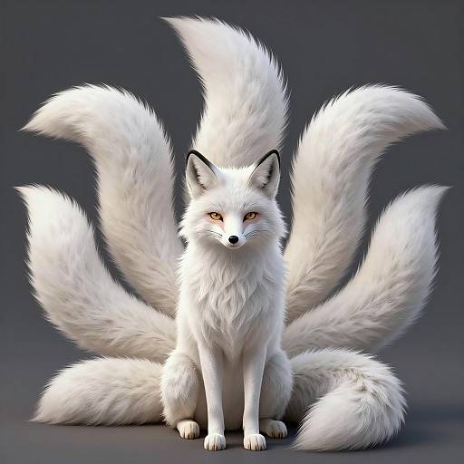 White Nine-Tailed Fox Digital Illustration
