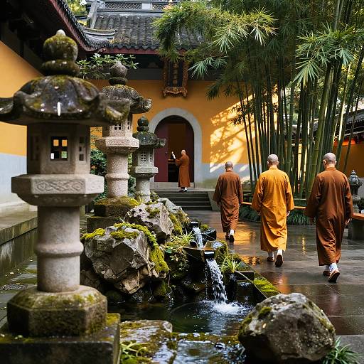 Zen Temple Courtyard Meditation Scene