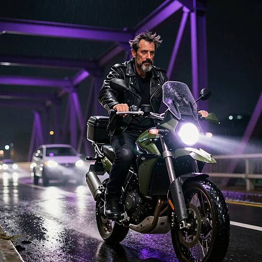 Cyberpunk Motorcycle Rider at Night