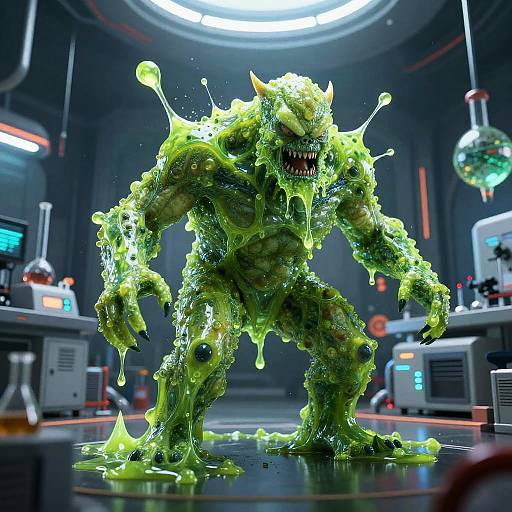 Green Goo Monster in Cyberpunk Lab