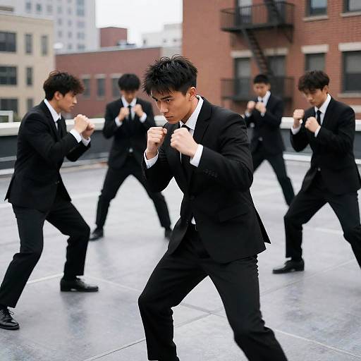 Group of Men Fighting on Rooftop