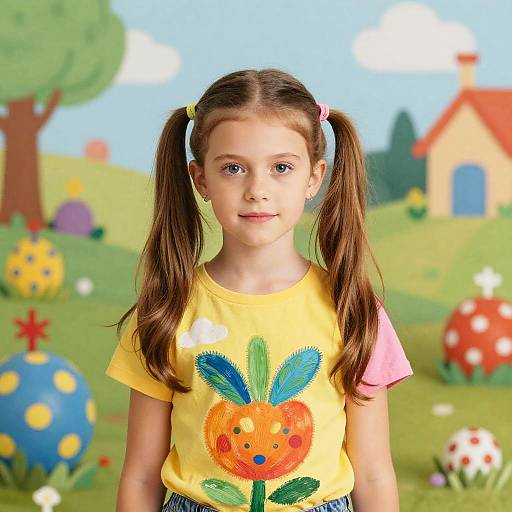 Whimsical Portrait of Girl with Pigtails