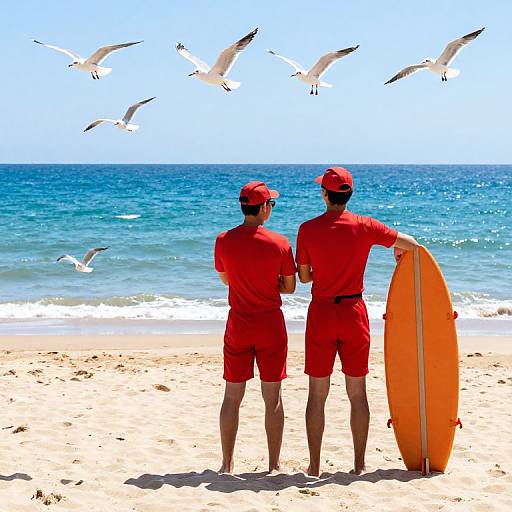 Vibrant Lifeguards on Sunny Beach