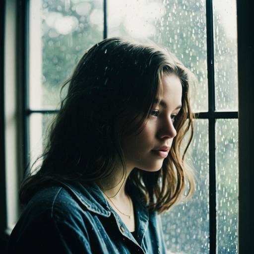 Vintage Portrait of Girl by Rainy Window