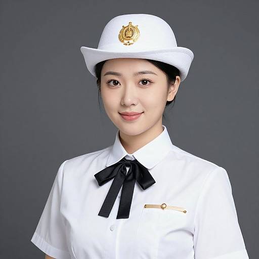 Female in White Uniform with Hat