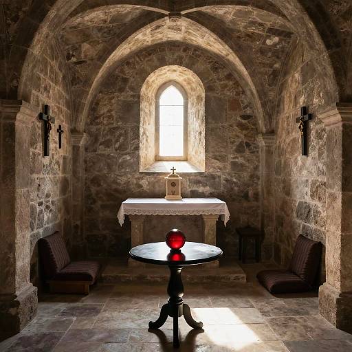 Rustic Stone Chapel with Red Orb
